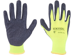 Kötött kesztyű nylon, varrat nélküli, méret 8` latexbe mártott teny. és ujjhegy, gumírozott mandzsetta