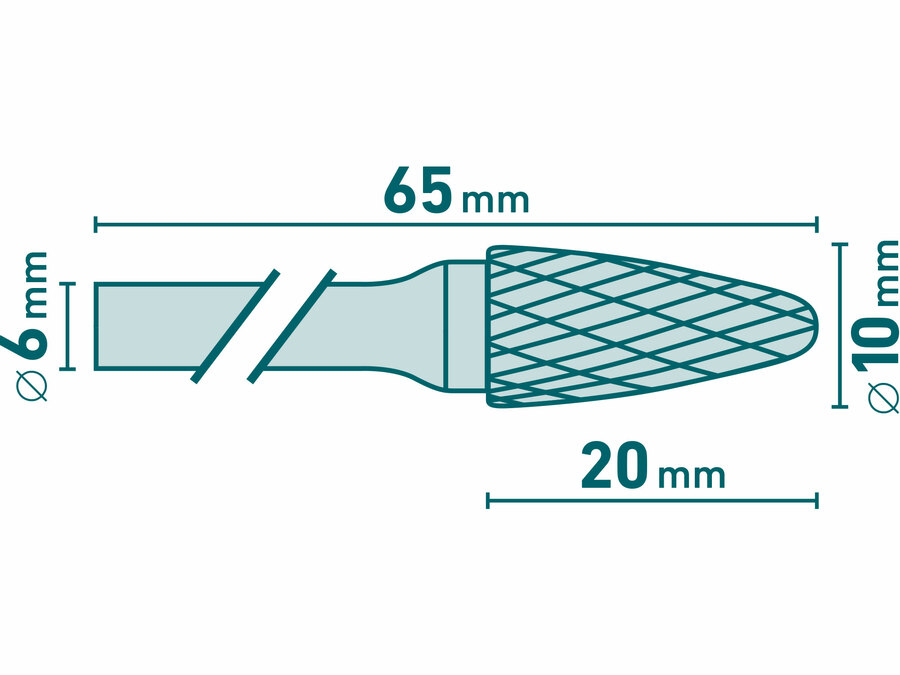 Keményfém turbómaró (rotormaró), íves, kerek orrú, átmérő 10×20mm/szár 6mm, keresztfogazás