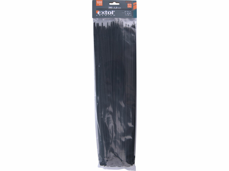 Kábelkötegelő fekete, 380x4,8mm, 100db, nylon