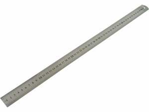 vonalzó, 50 × 3 cm, rozsdamentes acél; mindkét oldalán mm-es beosztás