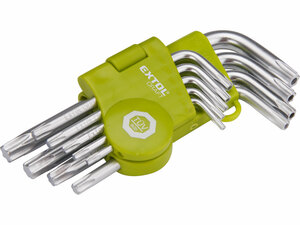 TORX kulcs klt., rövid, Cr40, TÜV/GS; 9db, T10-T50, bliszteren, egyik vége lyukas