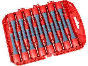 Órás csavarhúzó klt. 15 db S2 acél mágneses, 135 mm hosszúság, lapos,PH, HEX és TORX, műanyag doboz