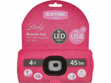 Sapka, pink, kötött, kivehető LED homloklámpával, 4×45 Lumen; USB tölthető Li-ion akku, 3 funkció