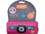 Sapka, szürke/pink, kötött, kivehető LED homloklámpával, 4×45 Lumen; USB tölthető Li-ion, 3 funkció