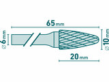 Keményfém turbómaró (rotormaró), íves, kerek orrú, átmérő 10×20mm/szár 6mm, keresztfogazás