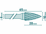 Keményfém turbómaró (rotormaró), íves, hegyes orrú, átmérő 10×20mm/szár 6mm, keresztfogazás