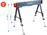 Asztalosbak/fűrészbak állítható, összecsukható; 600 - 850 mm, max. terhelés: 550 kg, saját tömeg: 7,9 kg