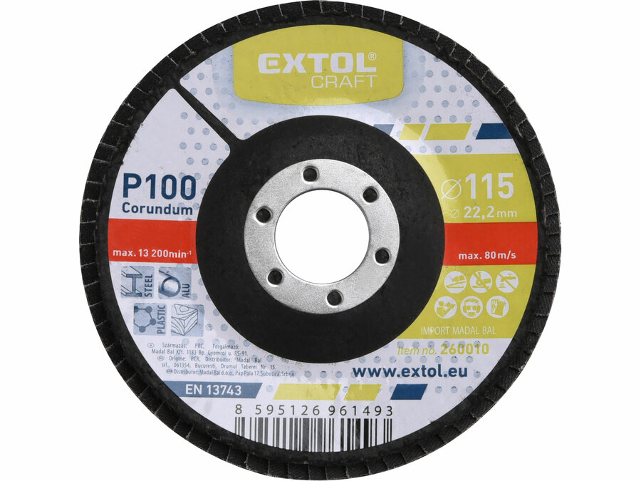 Lamellás csiszolóacél korund (Alumínium-oxid), P100, 115mm