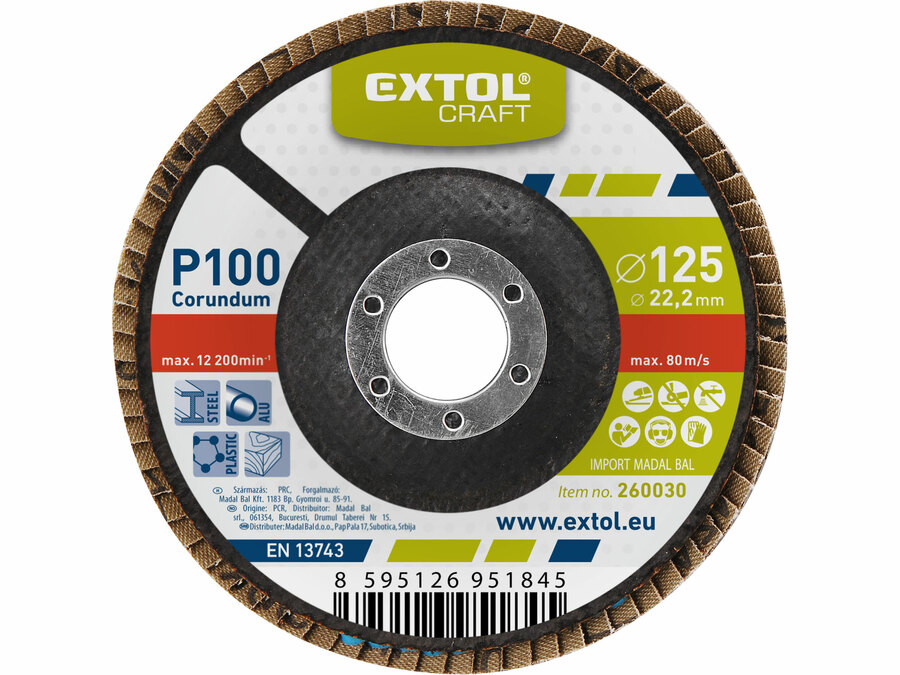Lamellás csiszolóacél korund (Alumínium-oxid), P100, 125mm