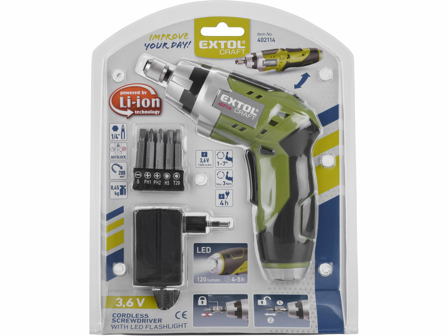 Akkus csavarbehajtó 3,6V Li-ion, 1300mAh lámpával