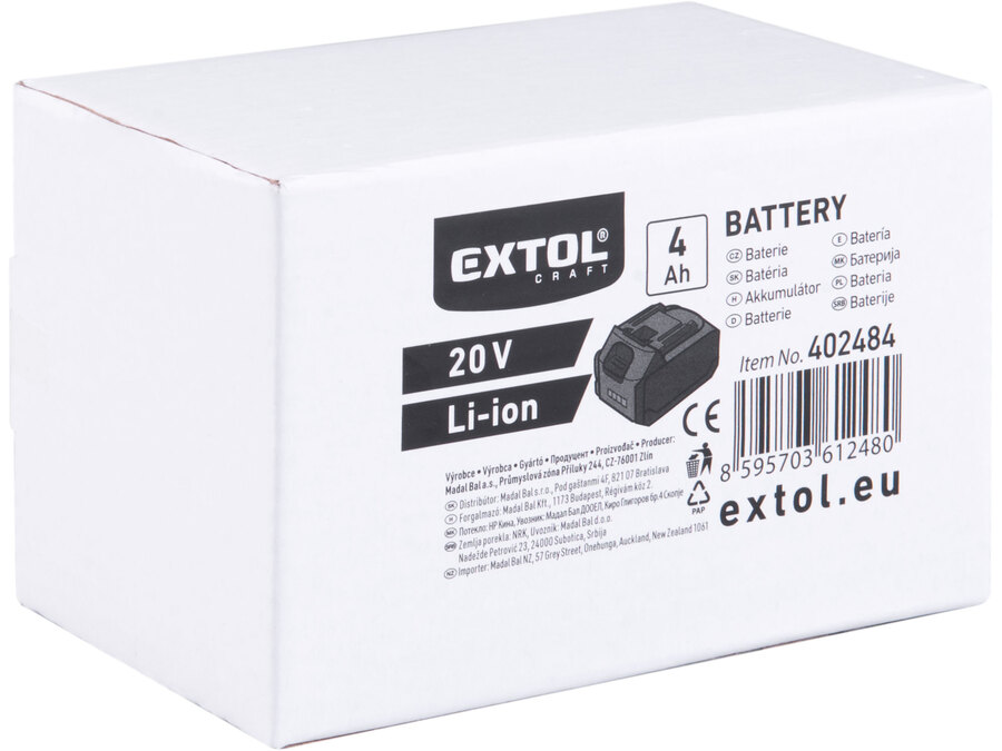 Tartalék akku Extol Craft Li-ion 20 V, 4000 mA