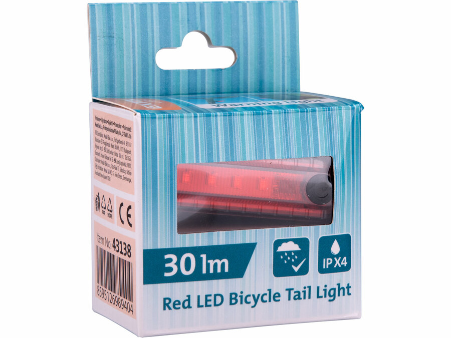 LED lámpa, biciklis, hátsó piros LED; 30 Lm, ABS ház