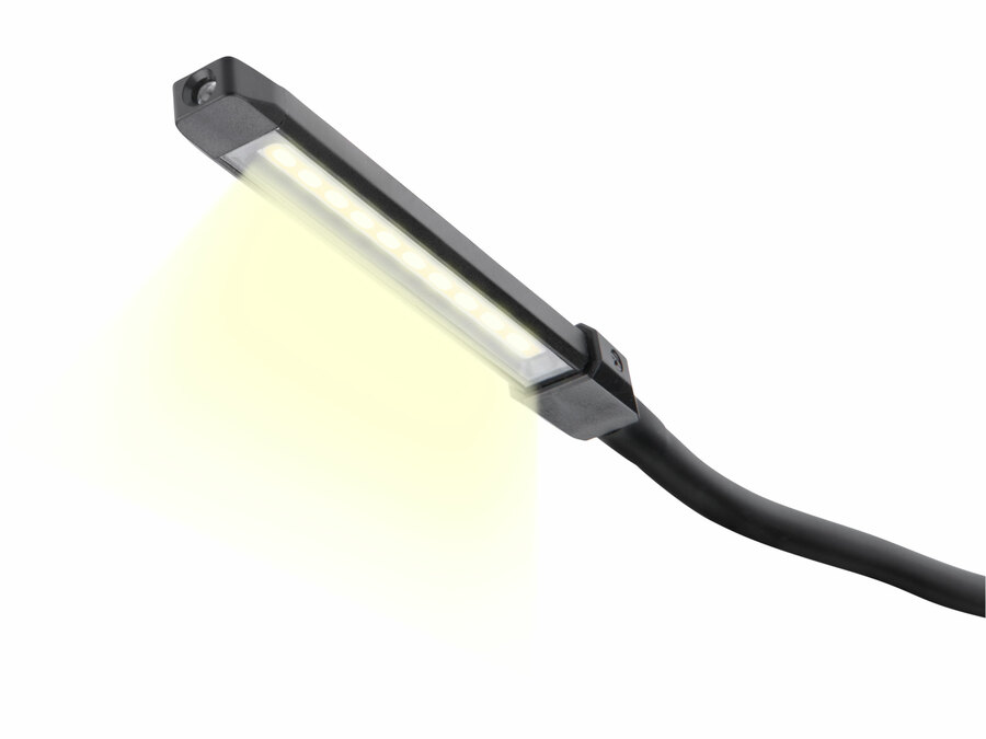 LED munkalámpa, USB tölthető; 500 Lm, cserélhető Li-ion akku, 2500 mAh, flexibilis szár