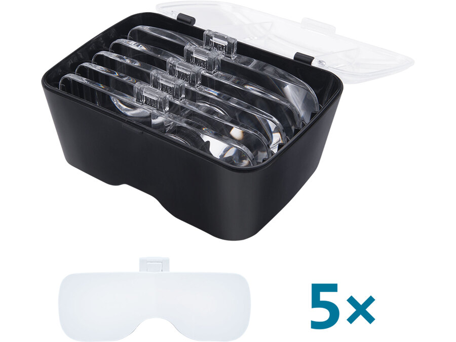 Nagyító LED lámpa, szemüveg, 3,5× nagyítás; műanyag ház, USB tölthető akku