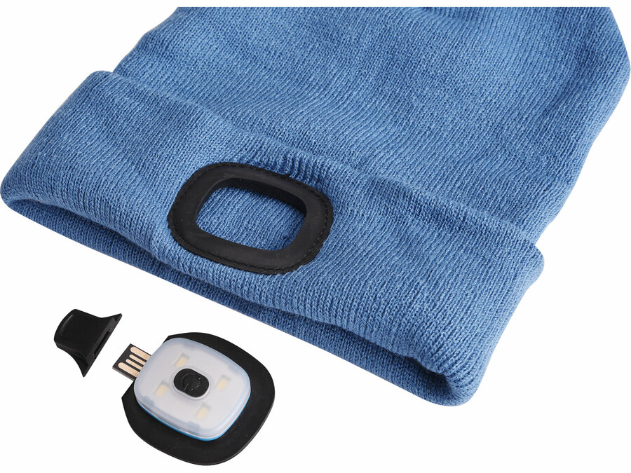 Sapka homloklámpával 45lm, tölthető, USB, kék, univerzális méret