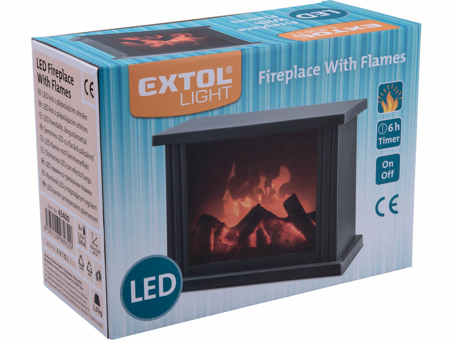 LED kandalló, dekorációs, láng imitációval, elem nélkül