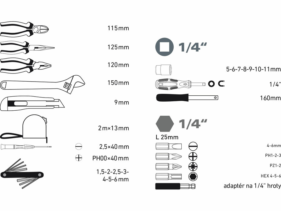 Szerszámkészlet, 35db-os, 1/4“, EXTOL PREMIUM