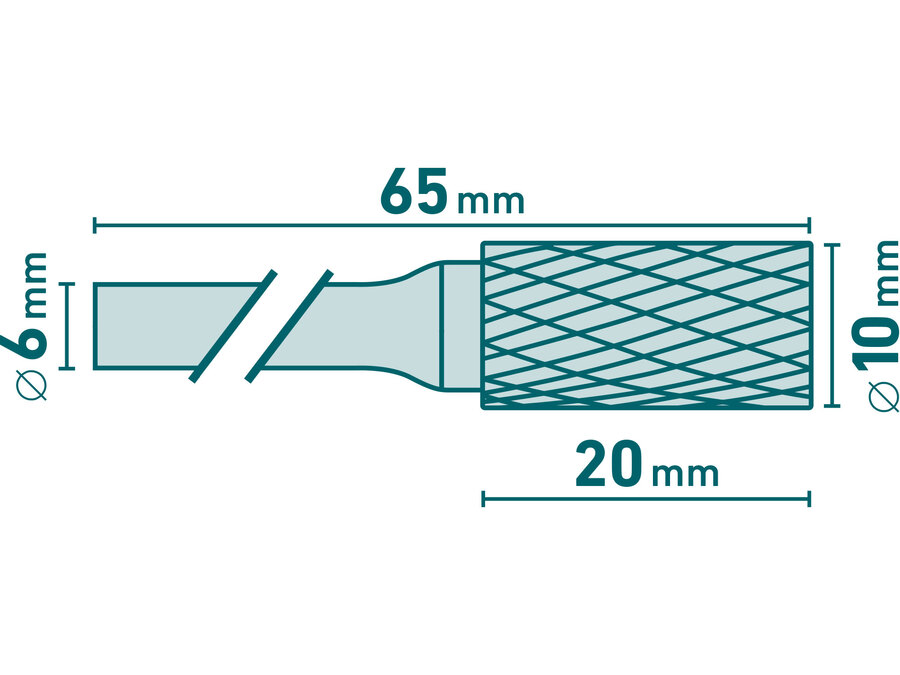 Keményfém turbómaró (rotormaró), hengeres, átmérő 10×20mm/szár 6mm, keresztfogazás