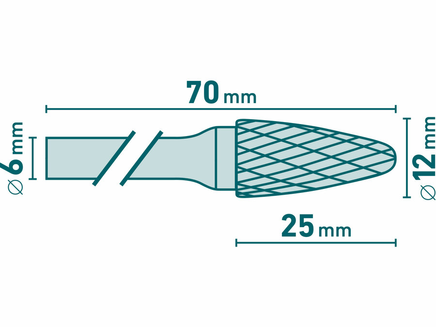 Keményfém turbómaró (rotormaró), íves, kerek orrú, átmérő 12×25mm/szár 6mm, keresztfogazás