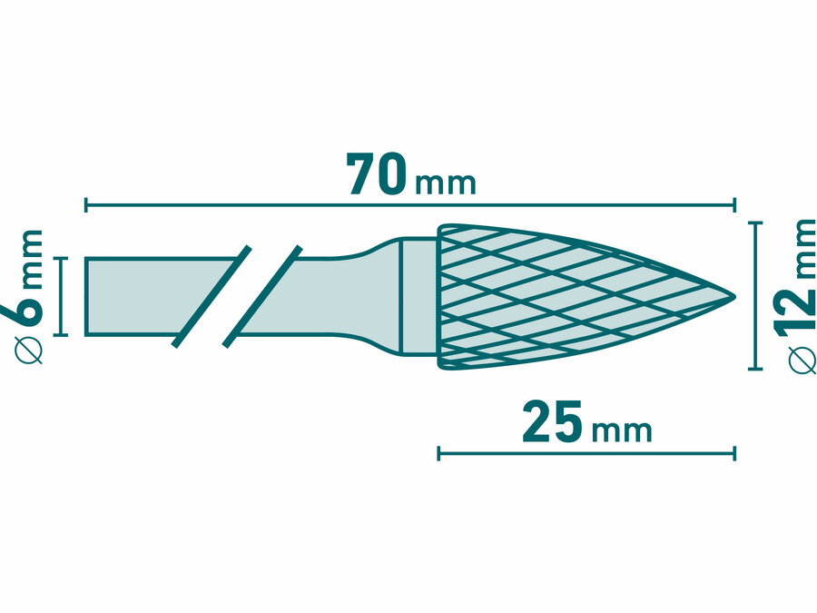 Keményfém turbómaró (rotormaró), íves, hegyes orrú, átmérő 12×25mm/szár 6mm, keresztfogazás
