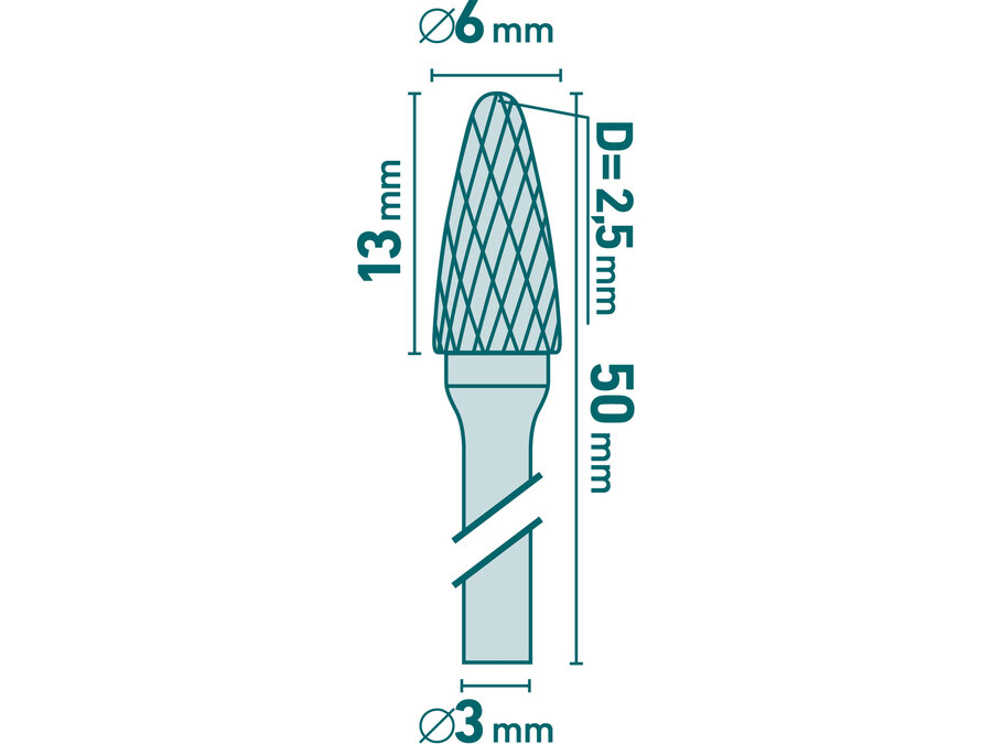 Mini keményfém turbómaró (rotormaró), íves, kerek orrú, átmérő 6×13mm/szár 3mm, keresztfogazás