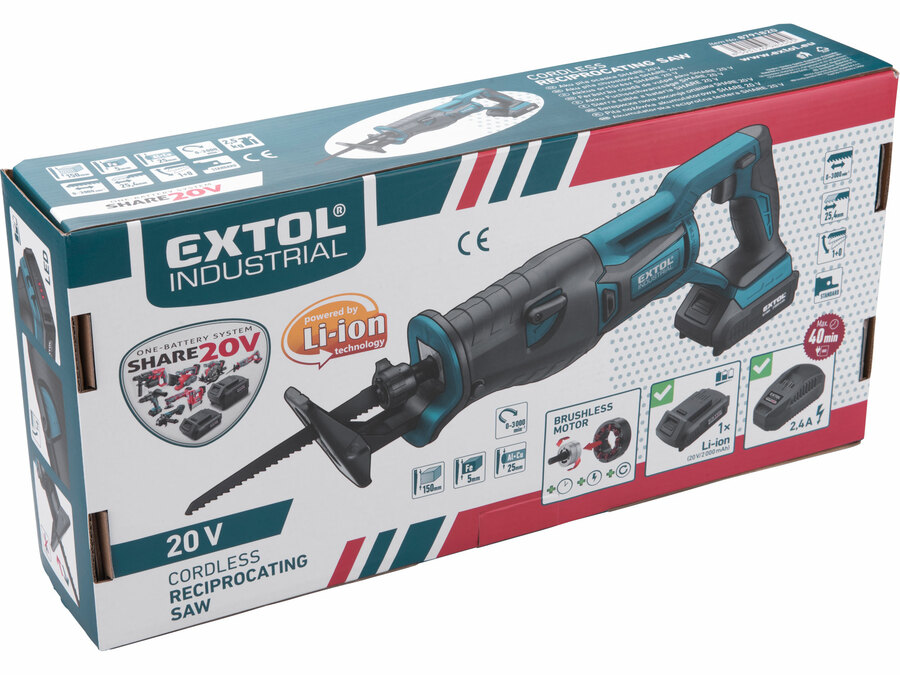 Akkus szablyafűrészgép, Share20V, Li-ion, 2000 mAh, AKKU és TÖLTŐ NÉLKÜL
