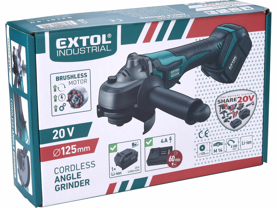 Akkus sarokcsiszológép, SHARE20V, 125mm, BRUSHLESS, 20V Li-ion, 4000mAh