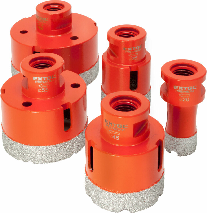 Körkivágó csempére klt. 5 db, gyémánt vágóél, O 20-35-45-55-68mm, M14 befogás
