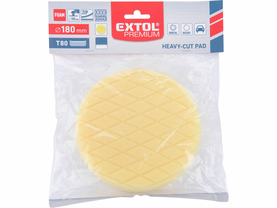 Polírkorong, finiselő, gyémánt mintájú vágott, T80, sárga, ⌀180x35mm, tépőzáras ⌀150mm