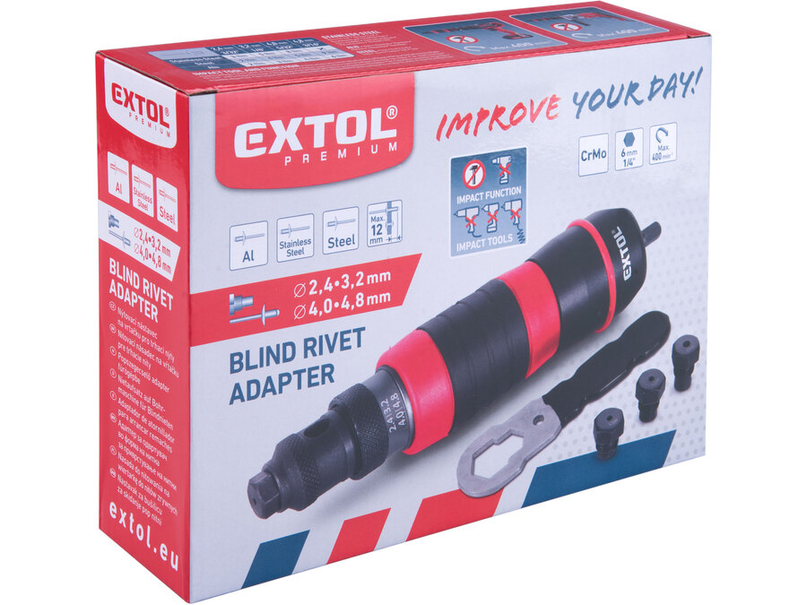 Adapter klt. fúrógéphez, popszegecsekhez, 2,4-4,8 mm, CrMo