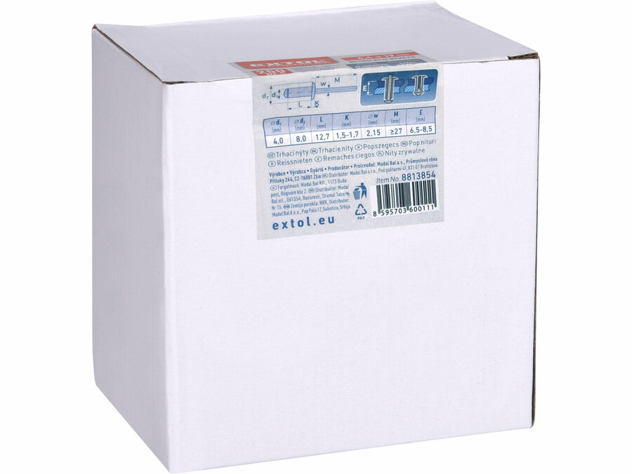 Popszegecs klt. alu, 1000 db, méret: 4,0×12,7 mm