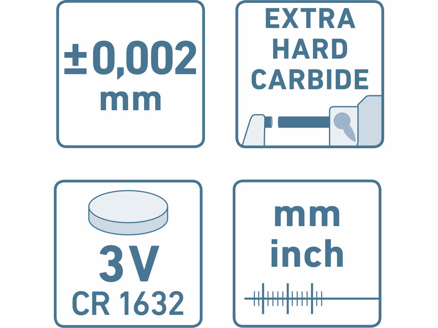 Digitális mikrométer; felbontás×mérési tartomány: 0,001×25 mm, keményfém mérőfelület, pontosság ±0,002 mm