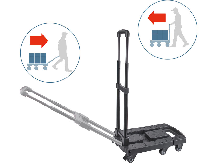 Kézikocsi, összecsukható, max.teherbírás:100kg, 6 db kerék