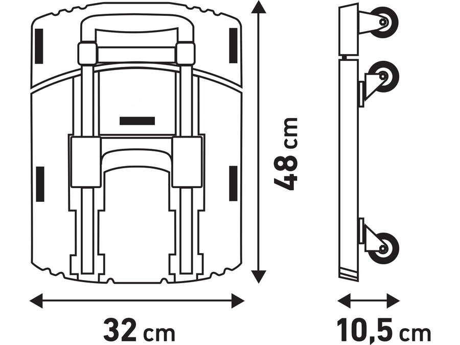 Kézikocsi, összecsukható, max.teherbírás:100kg, 6 db kerék