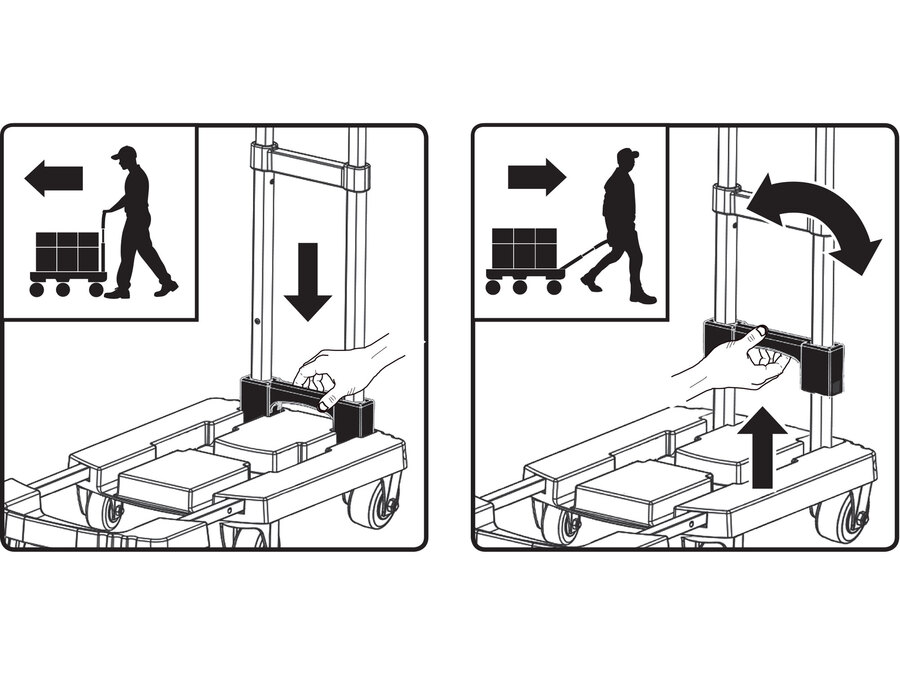Kézikocsi, összecsukható, max.teherbírás:100kg, 6 db kerék
