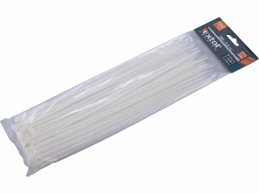 Kábelkötegelő fehér, 280x3,6mm, 100db, nylon