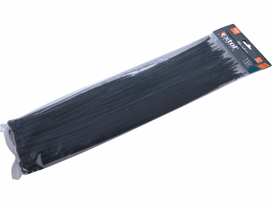 Kábelkötegelő fekete, 380x4,8mm, 100db, nylon