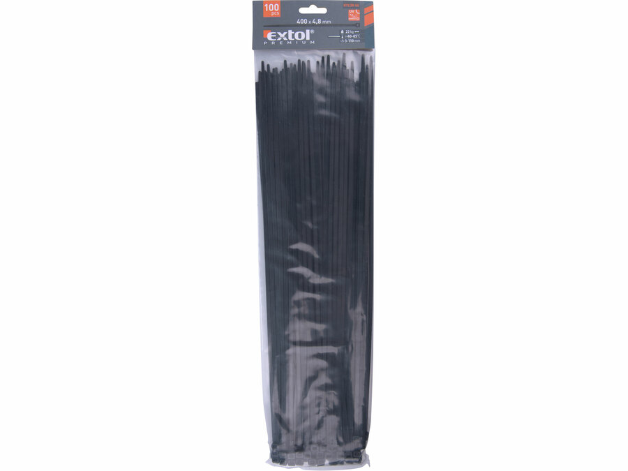 Kábelkötegelő fekete, 400x4,8mm, 100db, nylon