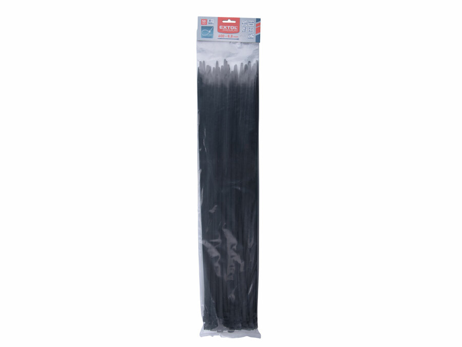 Kábelkötegelő 9,0×600mm 50db, fekete nylon;