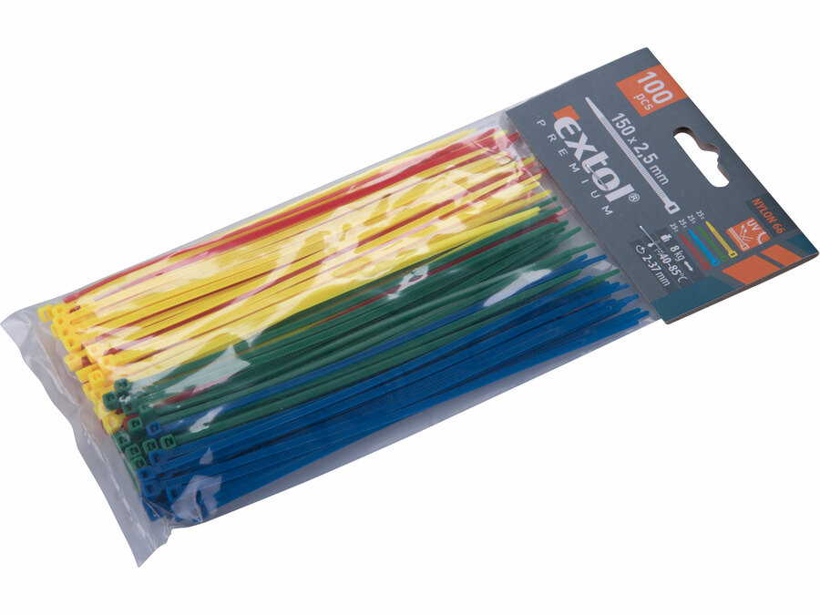 Kábelkötegelő 2,5×150mm 100db, 4 színű (piros, kék, sárga, zöld), nylon;