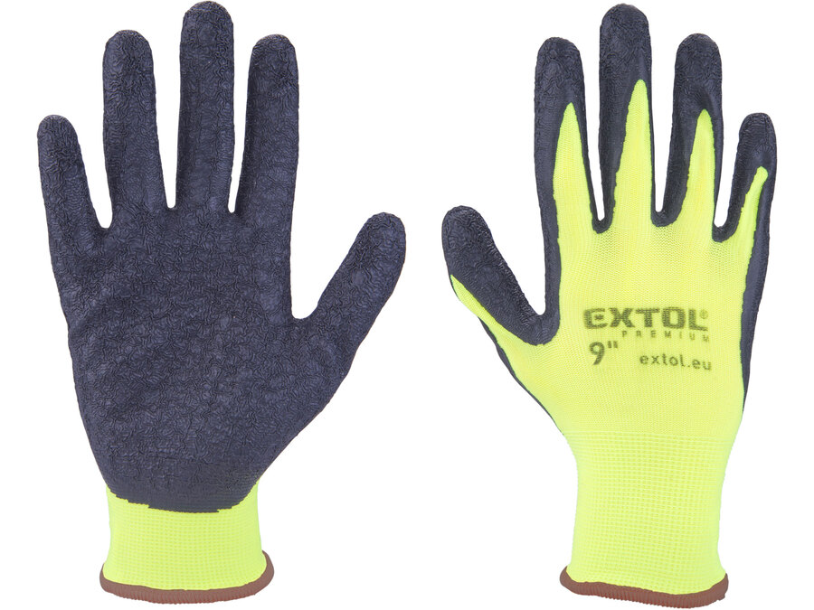 Kötött kesztyű nylon, varrat nélküli, méret  9` latexbe mártott teny. és ujjhegy