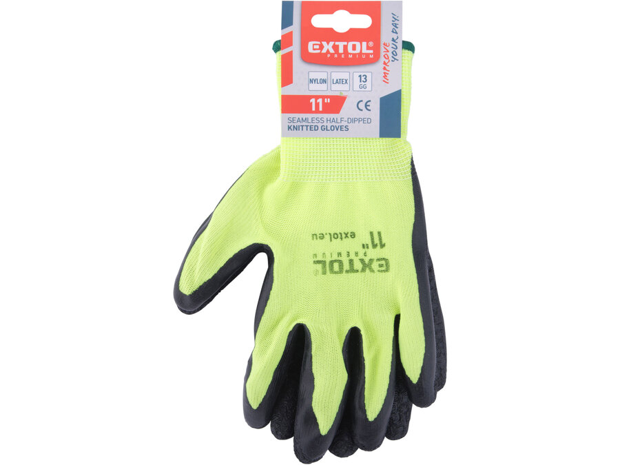 Kötött kesztyű nylon, varrat nélküli, méret  11` latexbe mártott teny. és ujjhegy