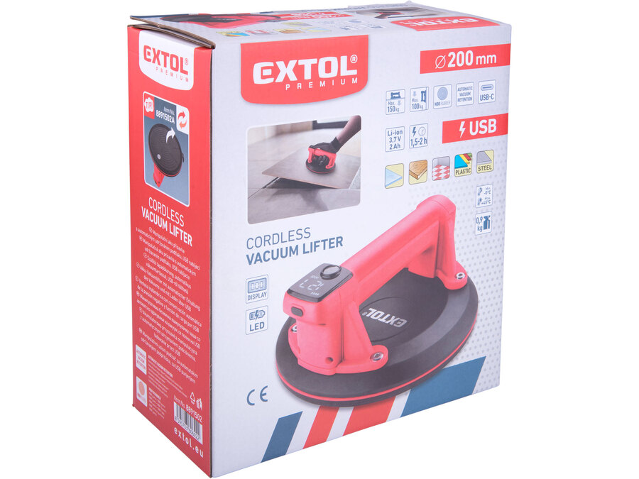 Akkus vákuumos emelő (üvegemelő/lapemelő), automatikus vákuumtartással, USB töltés, 3,7V, 2000 mAh Li-ion akku