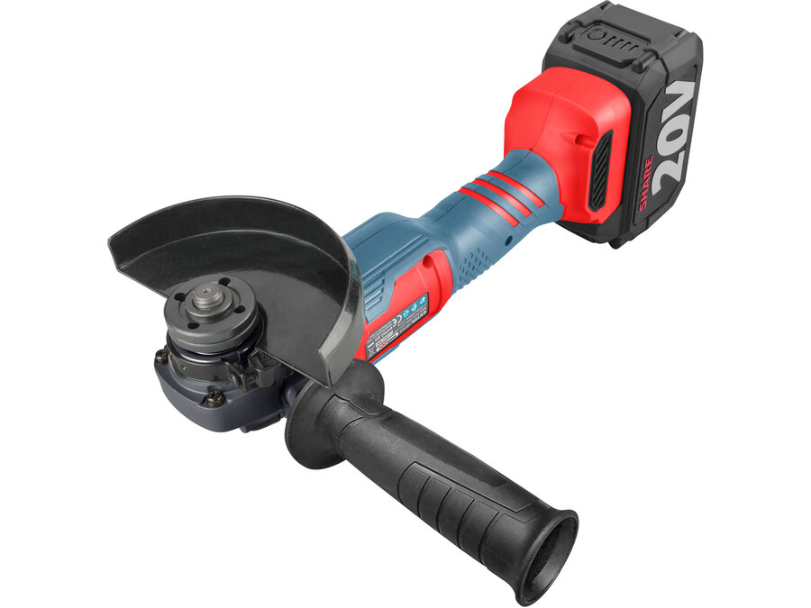 Akkus sarokcsiszológép, Share20V, 125mm, szénkefe nélküli, 20V, Li-ion, 1db akku, 1db töltő, 4000 mAh, 115mm