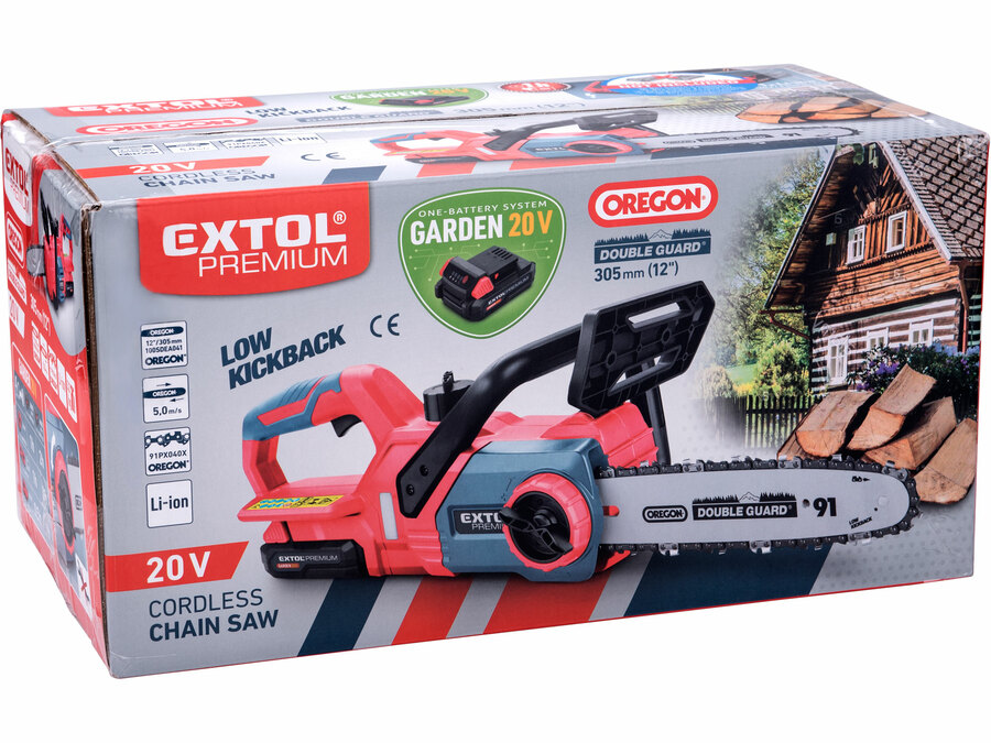 Akkus láncfűrész gép, Garden20V, 20V, AKKU és TÖLTŐ NÉLKÜL!, vezetőhossz 305mm, Oregon lánc és vezető