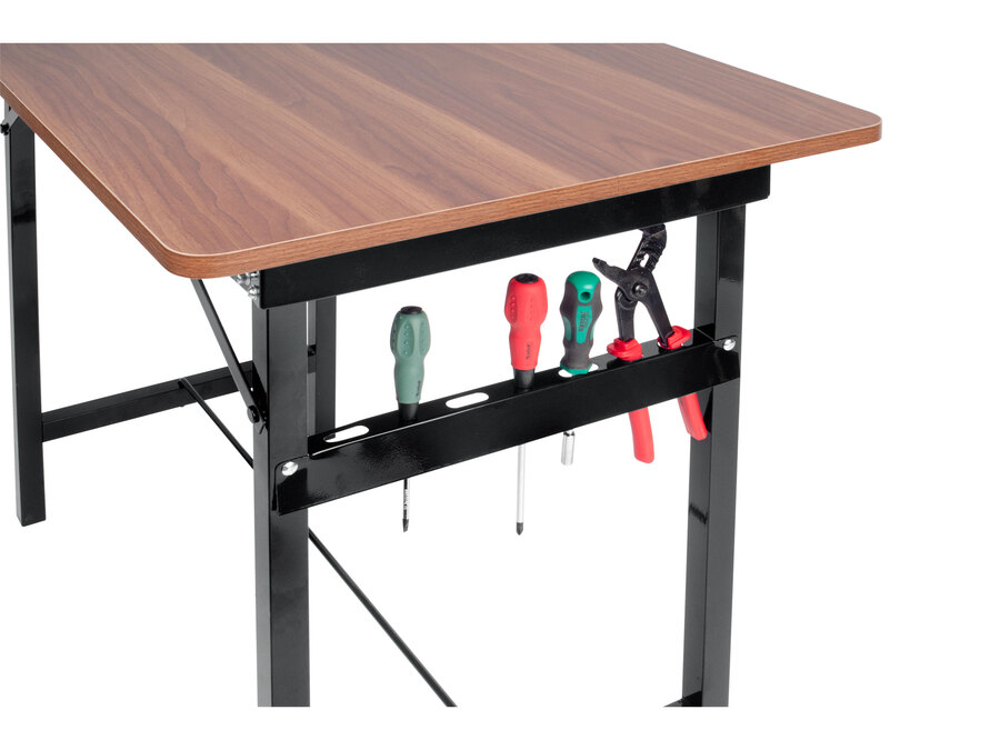 Munkapad összecsukható; 800 mm, max. terhelés: 100kg, fém váz, MDF asztallap